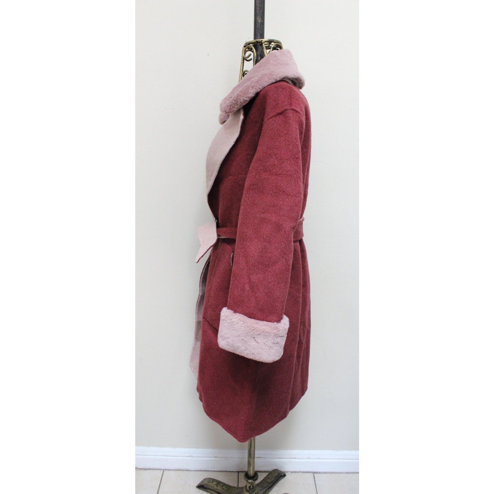Nwt Petite Studio Nyc Red Pink Elsa Fur Wool Reversible Coat Size Xs — image 4 of 6